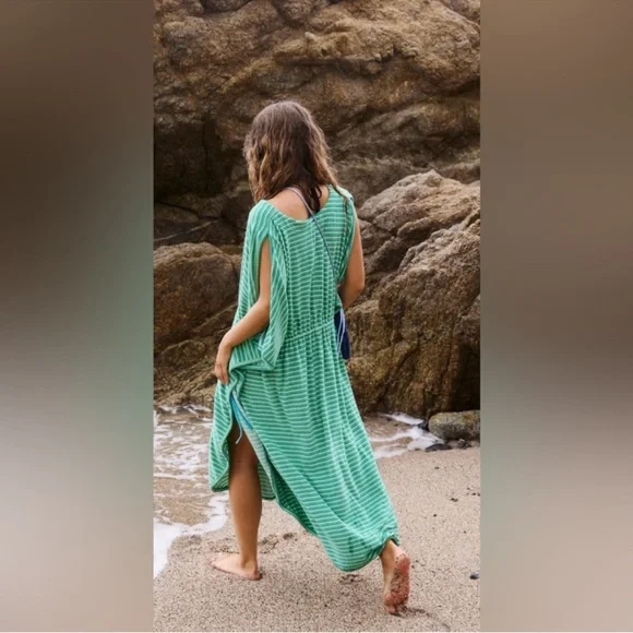 green emerald velvet dress Coeur Sports - Green/Cream Striped Dress main image 0